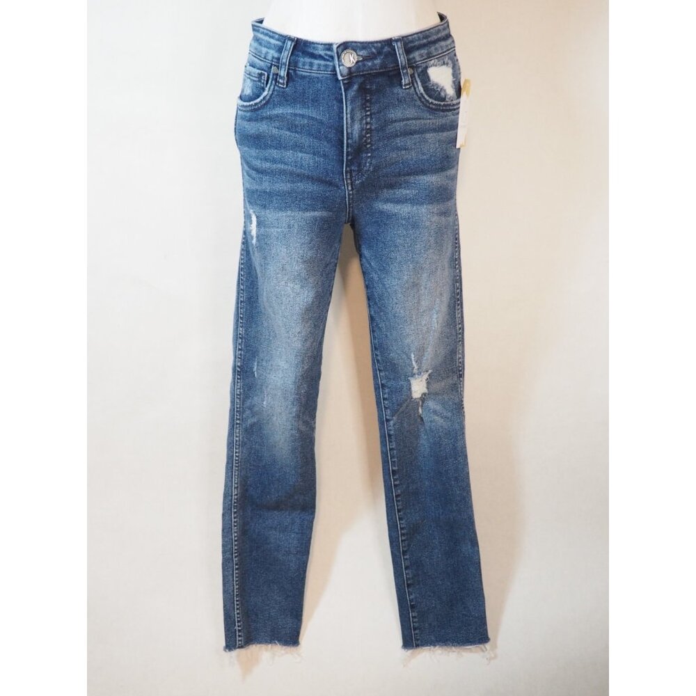 KUT Medium Wash Chrissie Fab Ab Straight Leg Distressed Blue Denim Jeans, Size 0